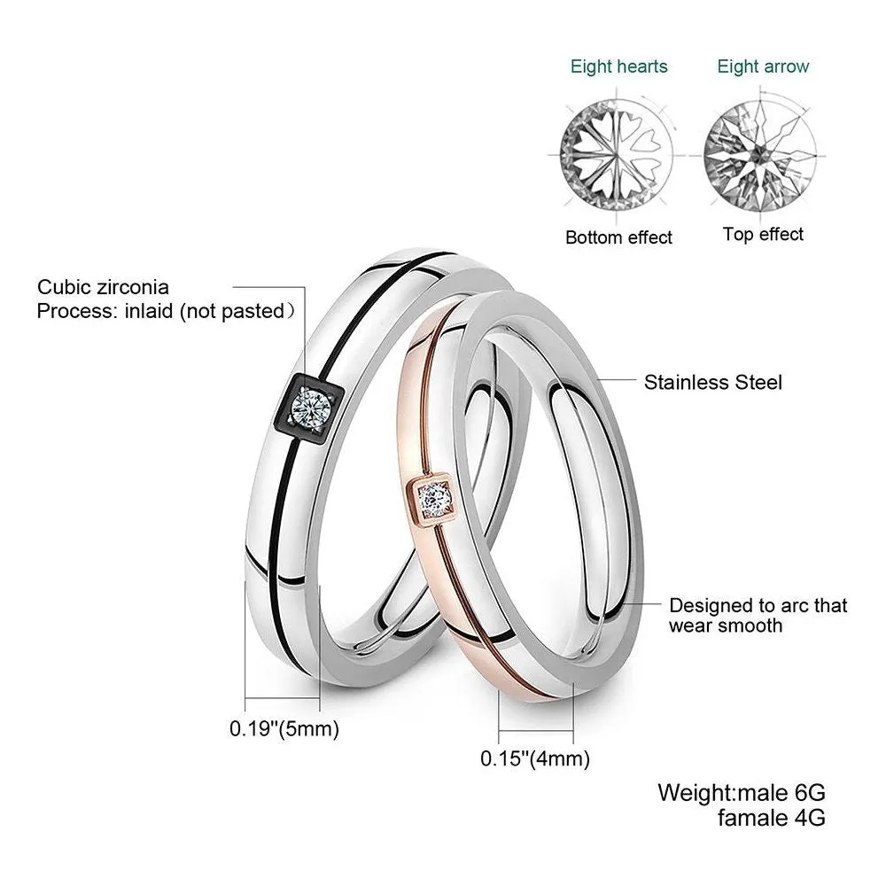 Mosaic Cubic Zirconia Ring Stainless Steel Shining Crystal Couple Rings Forever Love For Romantic Gift R19102