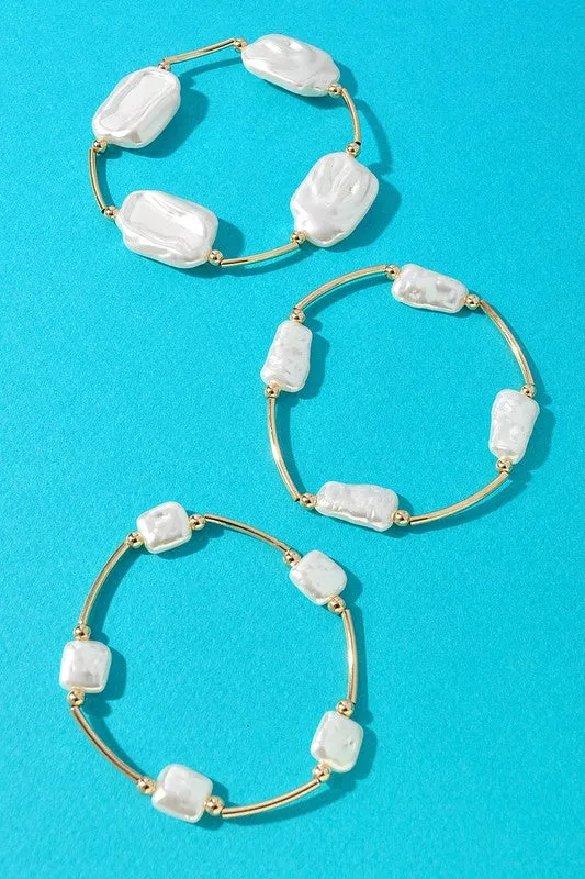 Multi Abstract Pearl Stone Tube Bracelet