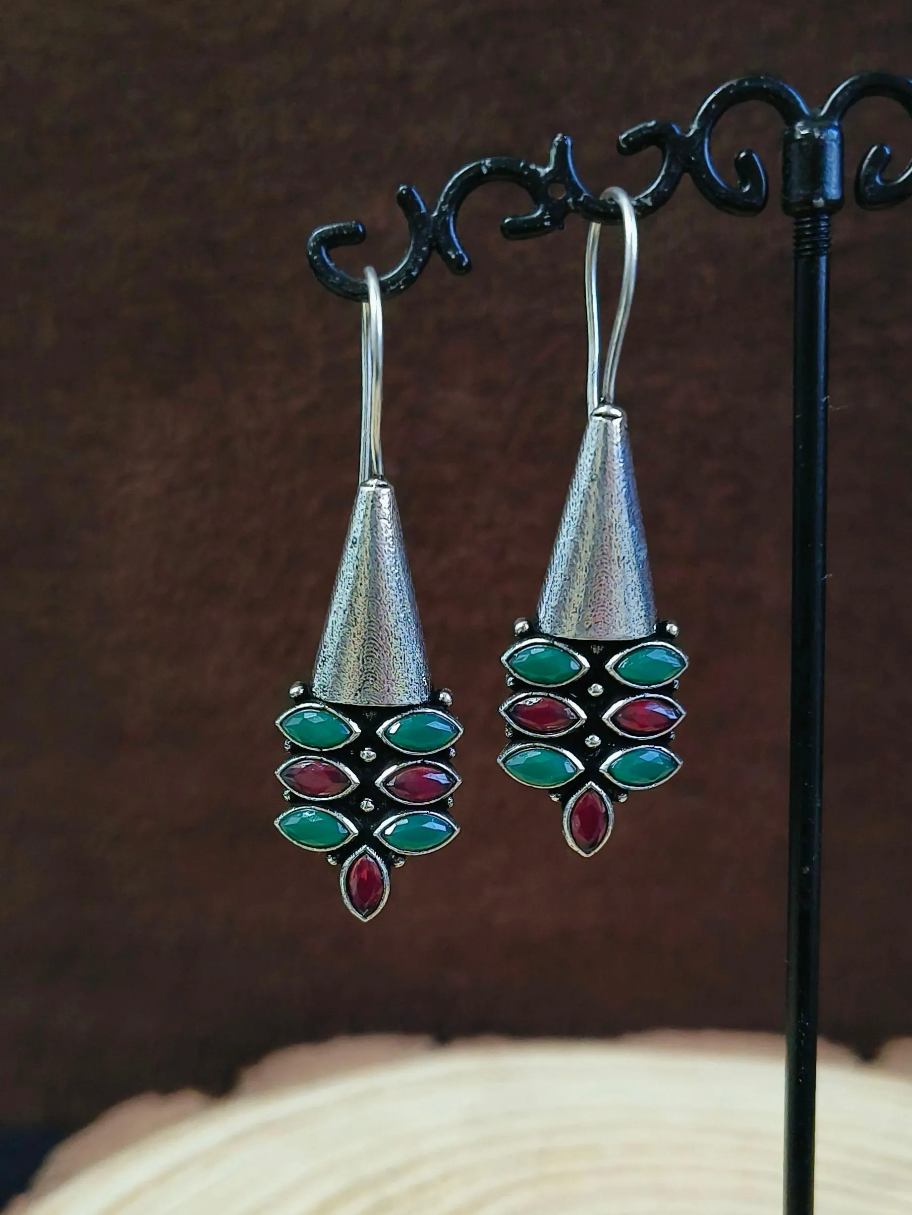 Multi Stone Oxidised Hook Earrings | Sarichka