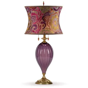 Natasha Marcela Table Lamp 227I141 Colors Purple Blown Glass Base with Fuchsia Purple Green and Yellow Embroidered Linen Shade by Kinzig Design