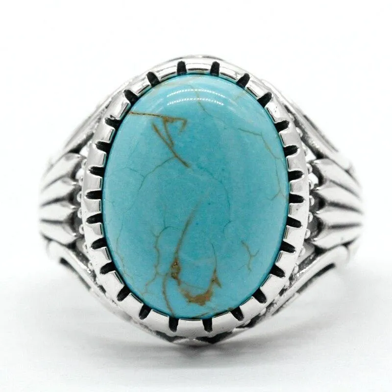 Natural Turquoise Stone Silver Vintage Ring