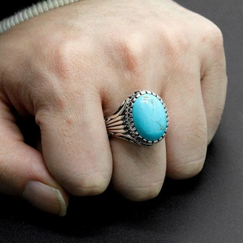 Natural Turquoise Stone Silver Vintage Ring