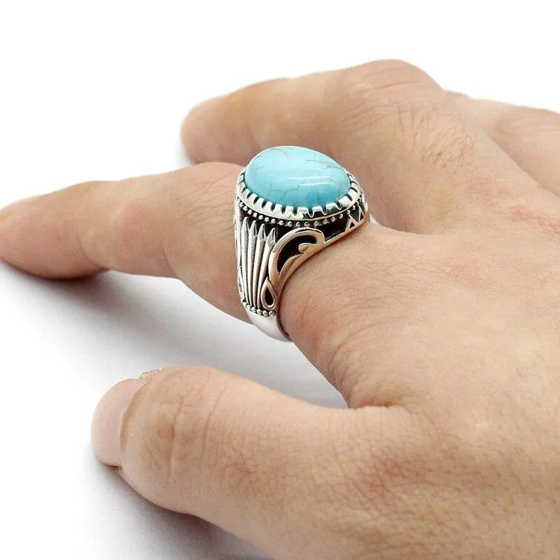 Natural Turquoise Stone Silver Vintage Ring