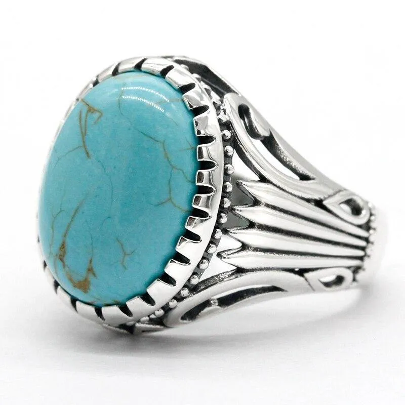 Natural Turquoise Stone Silver Vintage Ring