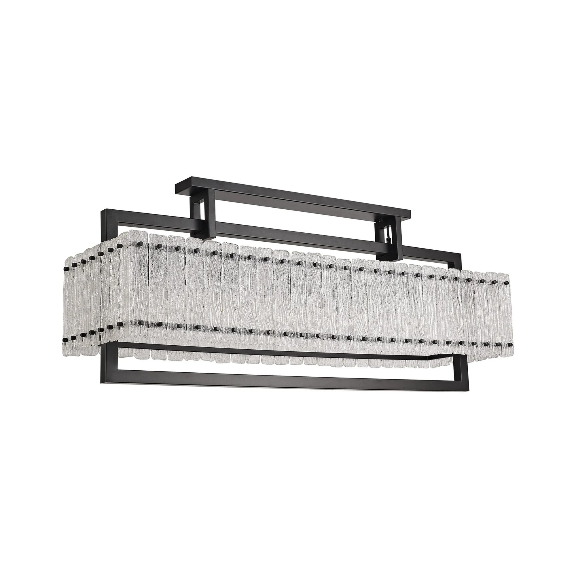 Nelson Lighting NL76869 Sorrel Large Rectangular Pendant 12 Light Matt Black/Crystal Sand Glass