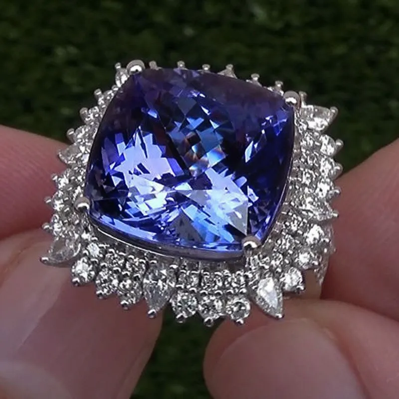 New Arrival Luxury Purple Color Cushion Cut Large AAA  Quality CZ Diamonds Fashion Rings