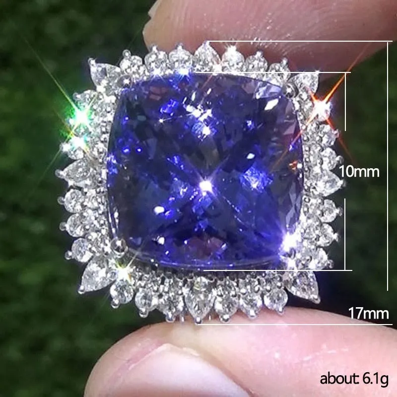 New Arrival Luxury Purple Color Cushion Cut Large AAA  Quality CZ Diamonds Fashion Rings