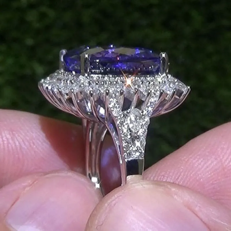 New Arrival Luxury Purple Color Cushion Cut Large AAA  Quality CZ Diamonds Fashion Rings