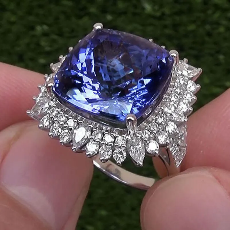 New Arrival Luxury Purple Color Cushion Cut Large AAA  Quality CZ Diamonds Fashion Rings
