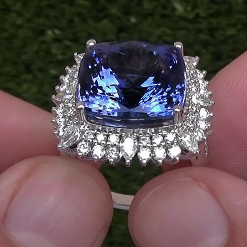 New Arrival Luxury Purple Color Cushion Cut Large AAA  Quality CZ Diamonds Fashion Rings