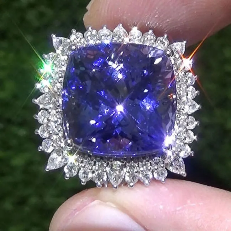 New Arrival Luxury Purple Color Cushion Cut Large AAA  Quality CZ Diamonds Fashion Rings