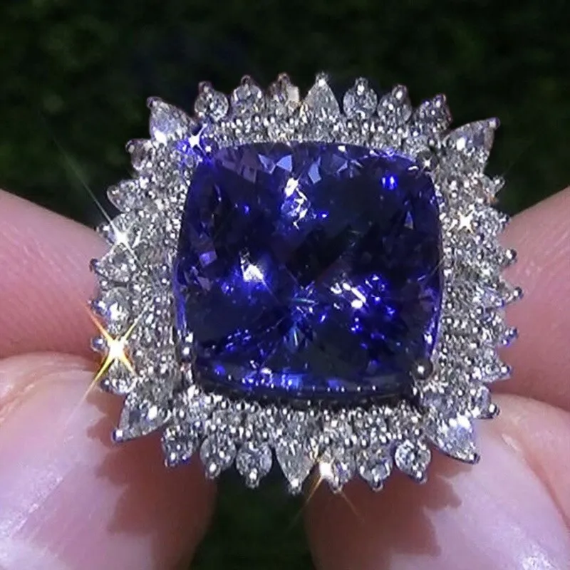 New Arrival Luxury Purple Color Cushion Cut Large AAA  Quality CZ Diamonds Fashion Rings