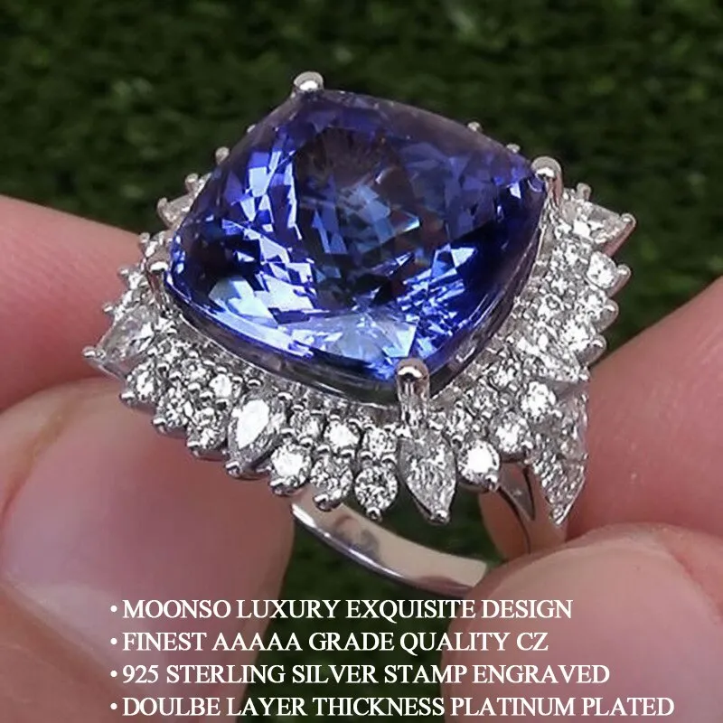 New Arrival Luxury Purple Color Cushion Cut Large AAA  Quality CZ Diamonds Fashion Rings