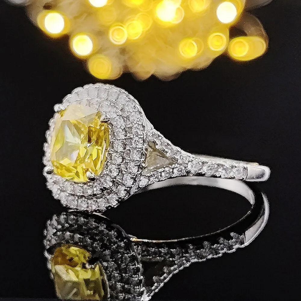 New Arrivals Stunning Pink Yellow Cushion Cut AAA  Quality CZ Diamonds Luxury Rings