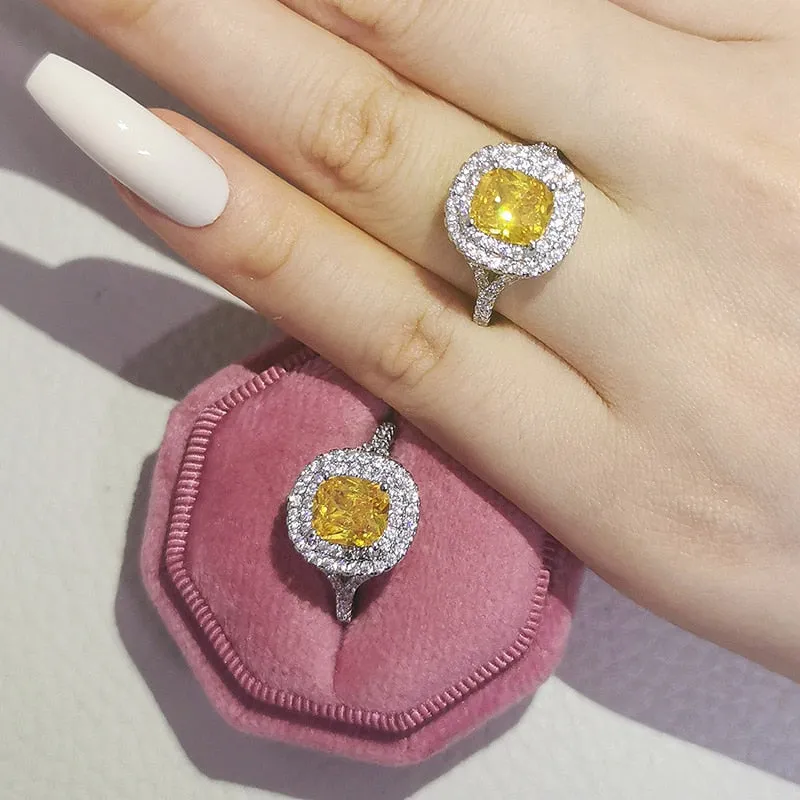 New Arrivals Stunning Pink Yellow Cushion Cut AAA  Quality CZ Diamonds Luxury Rings