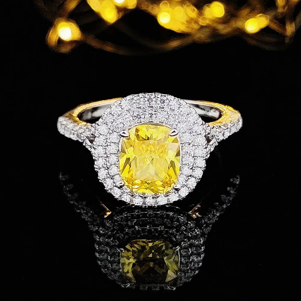 New Arrivals Stunning Pink Yellow Cushion Cut AAA  Quality CZ Diamonds Luxury Rings
