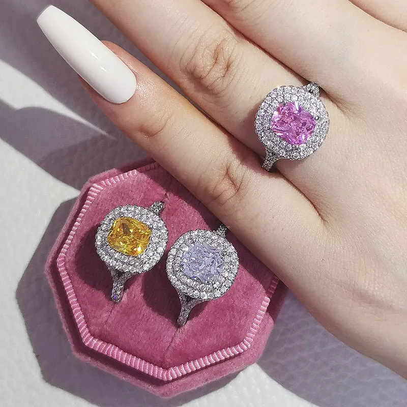 New Arrivals Stunning Pink Yellow Cushion Cut AAA  Quality CZ Diamonds Luxury Rings