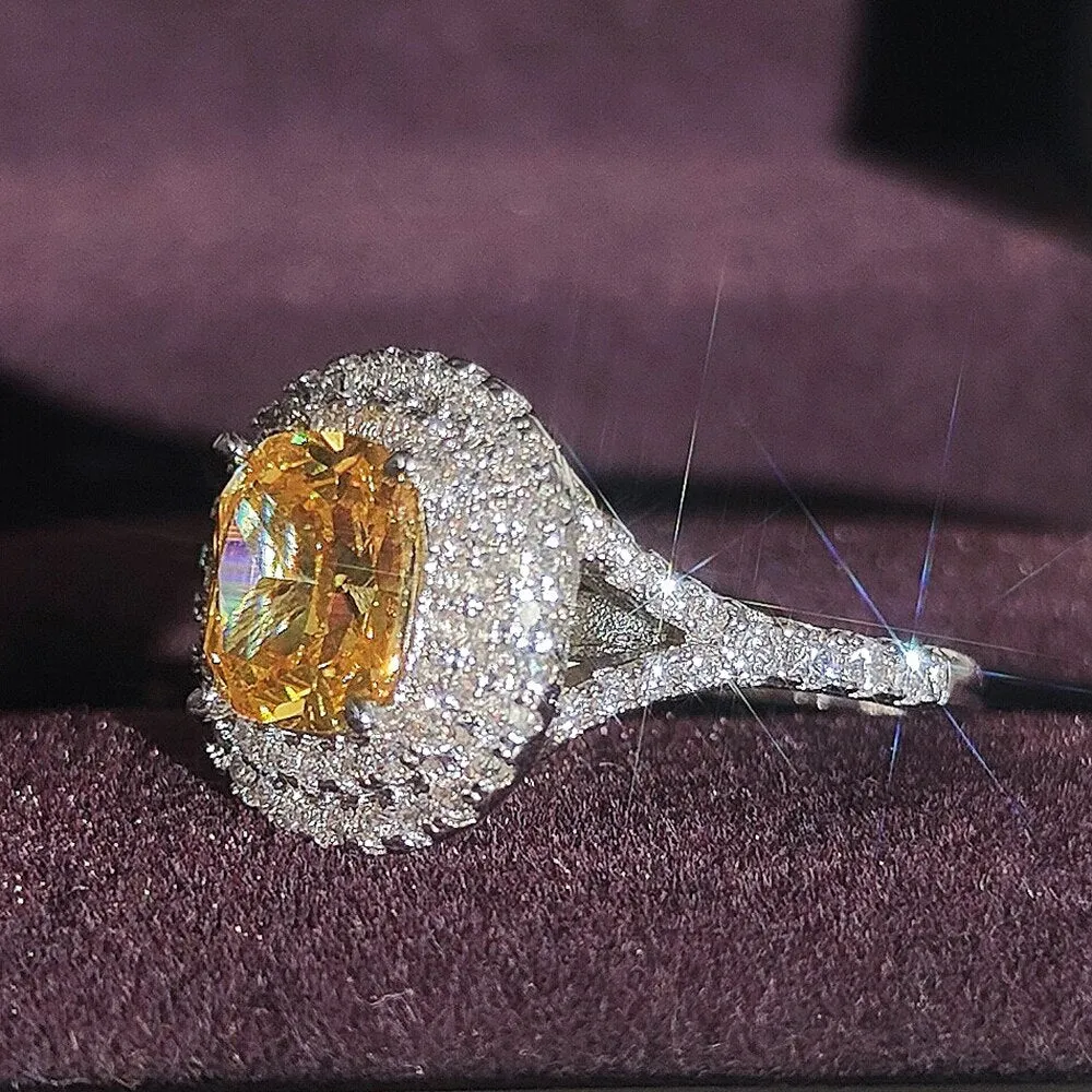 New Arrivals Stunning Pink Yellow Cushion Cut AAA  Quality CZ Diamonds Luxury Rings