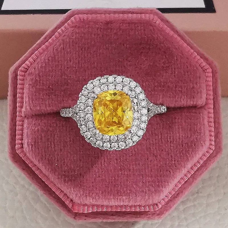 New Arrivals Stunning Pink Yellow Cushion Cut AAA  Quality CZ Diamonds Luxury Rings