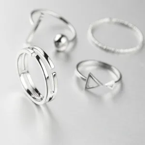 New Fashion 4 Pcs/Set Korean Style Rings Simple Joker Metal Finger Ring Silver Color Adjustable For Women Gift Ring set