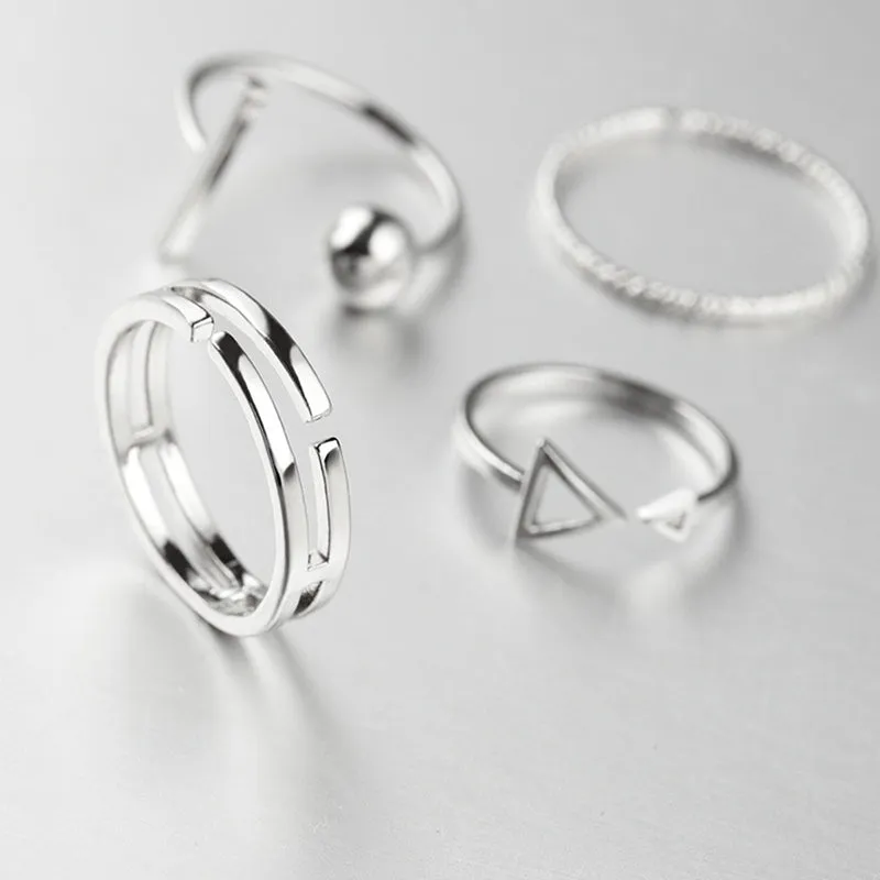New Fashion 4 Pcs/Set Korean Style Rings Simple Joker Metal Finger Ring Silver Color Adjustable For Women Gift Ring set