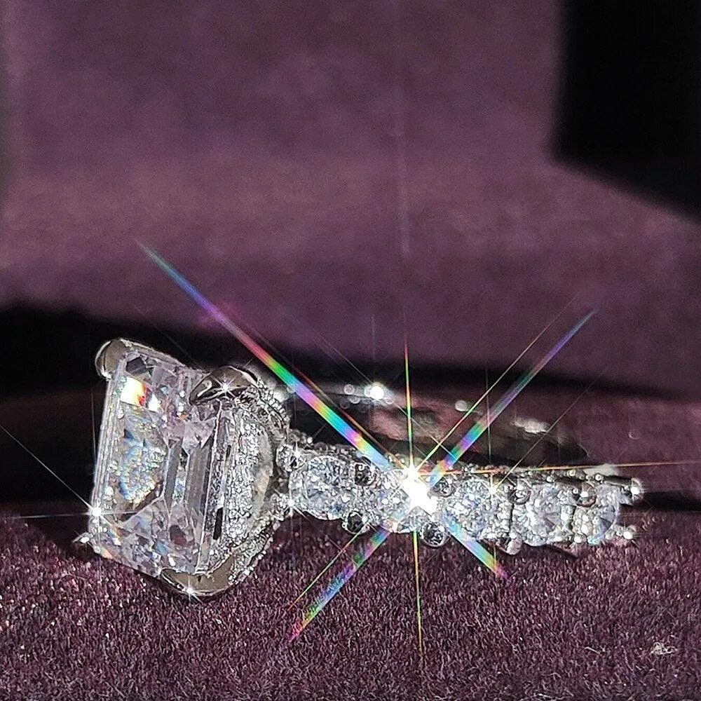 New Luxury Princess Cut Silver Color AAA  CZ Diamonds Designer Engagement Rings