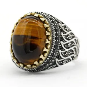 New Silver Natural Tiger Eye High Jewelry Ring