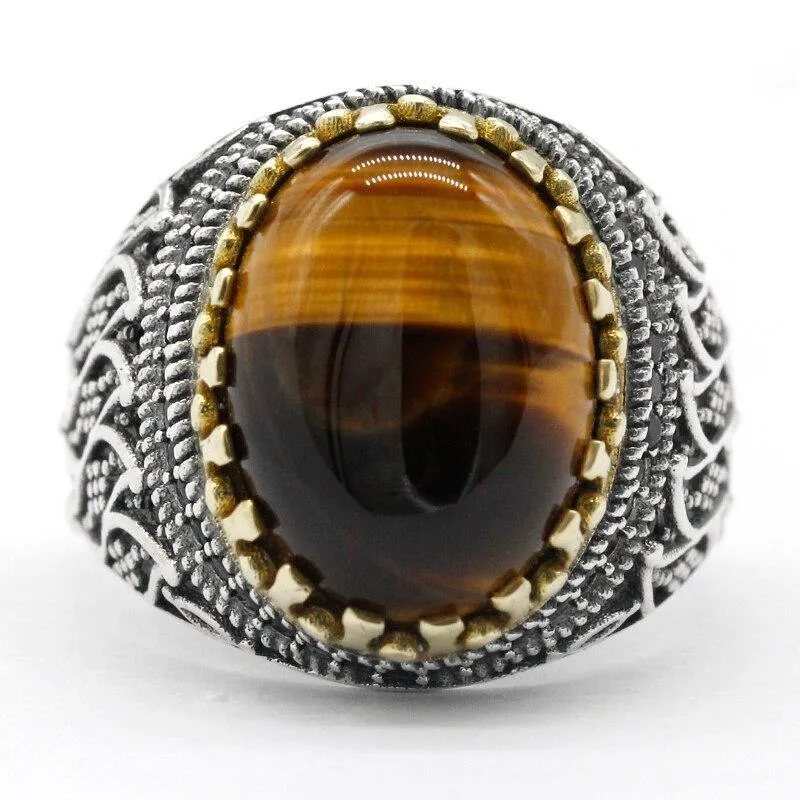 New Silver Natural Tiger Eye High Jewelry Ring