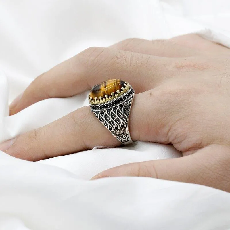 New Silver Natural Tiger Eye High Jewelry Ring