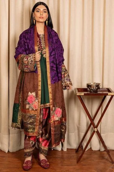 Nilofer Shahid - Persian Malachite - Pure khaddi Silk - 3 Piece