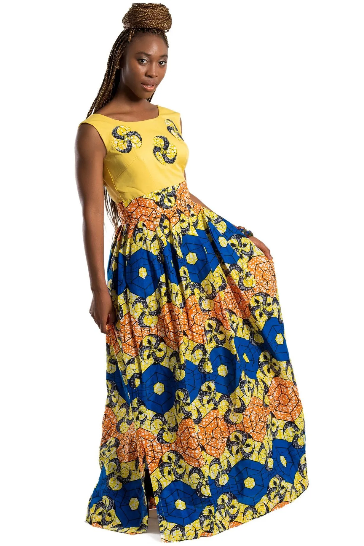 Nontle African Print Maxi Dress (Yellow / Orange / Blue)