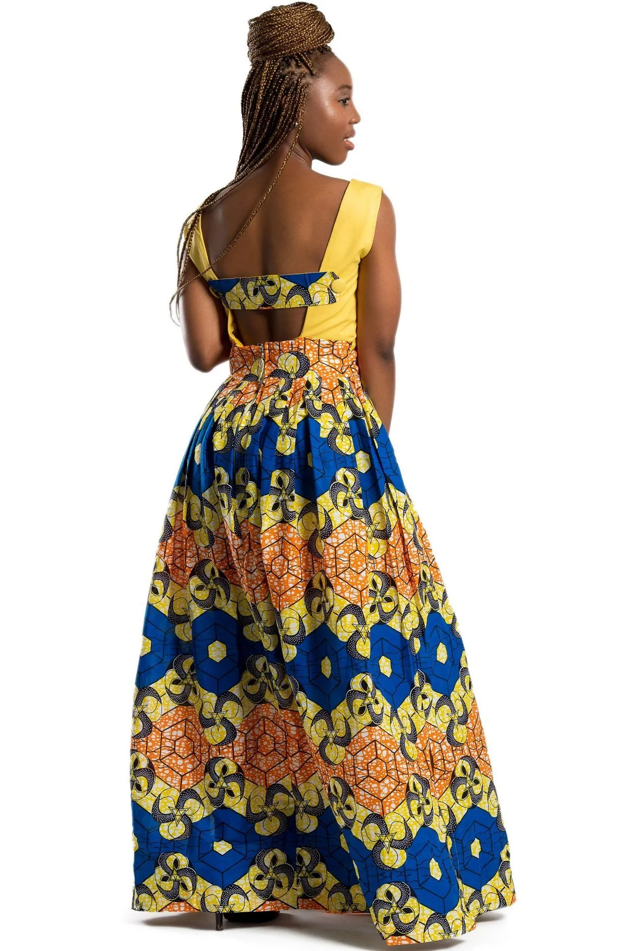 Nontle African Print Maxi Dress (Yellow / Orange / Blue)