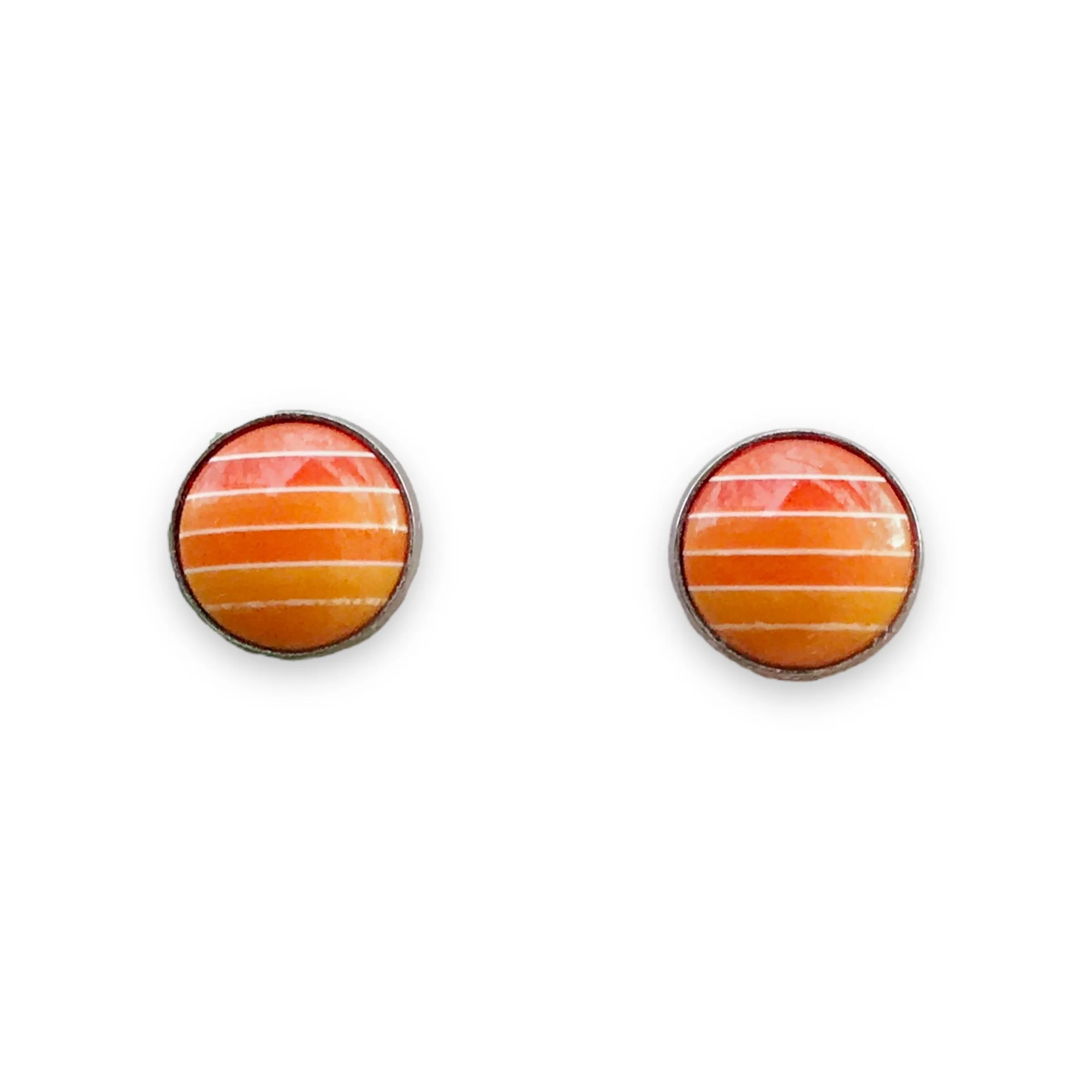 Orange Gradient Striped Silver Unisex Earrings - Stylish & Unique Accessories