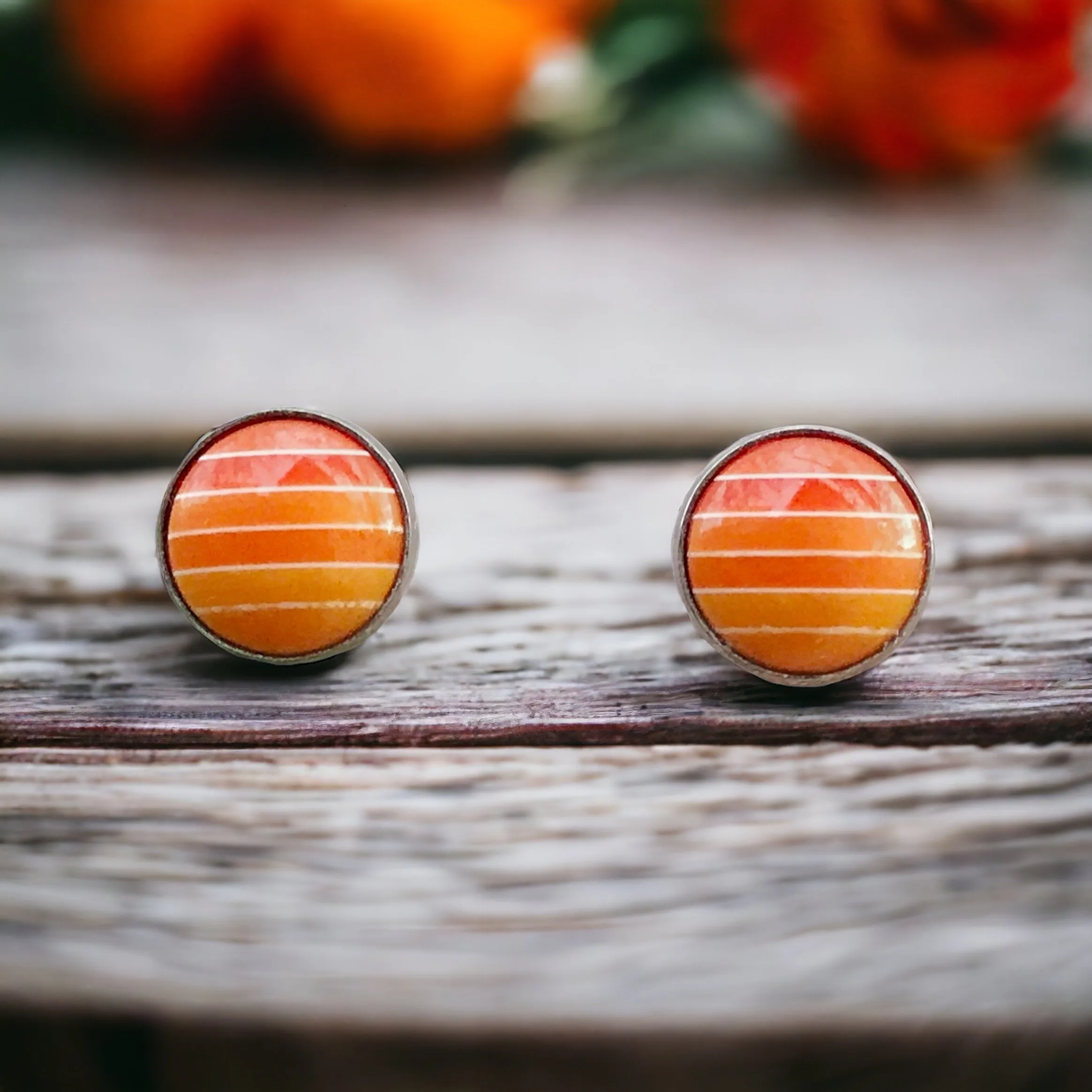 Orange Gradient Striped Silver Unisex Earrings - Stylish & Unique Accessories