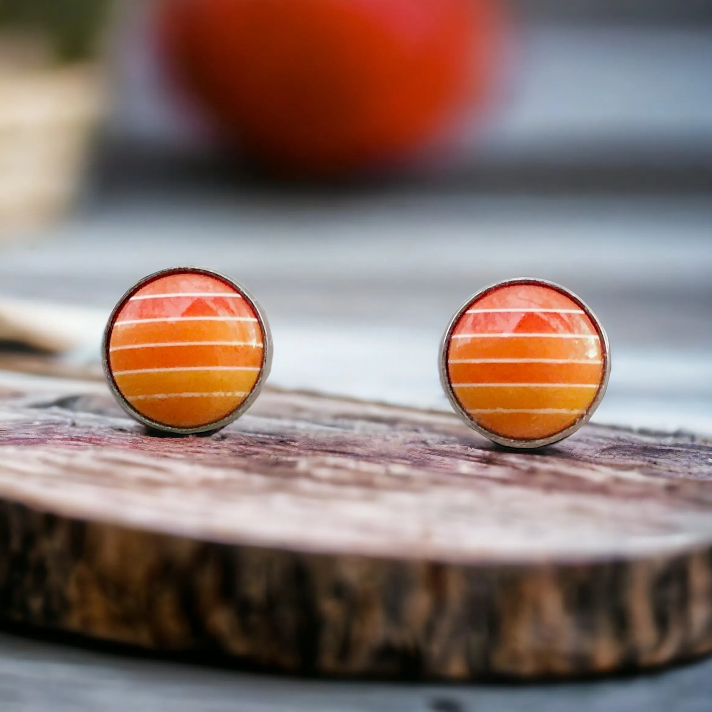 Orange Gradient Striped Silver Unisex Earrings - Stylish & Unique Accessories
