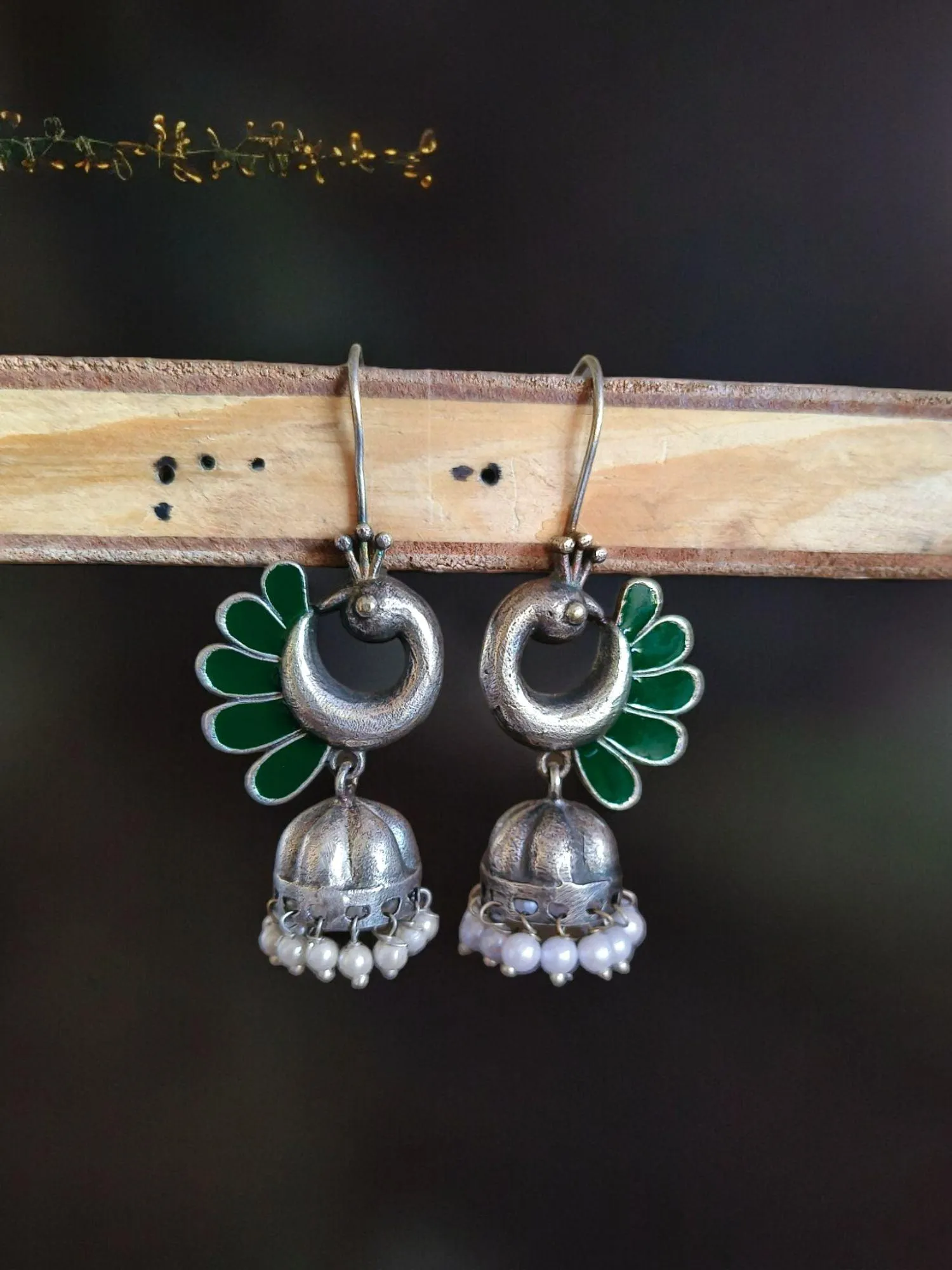 Peacock Oxidised Jhumka Earrings | Sarichka