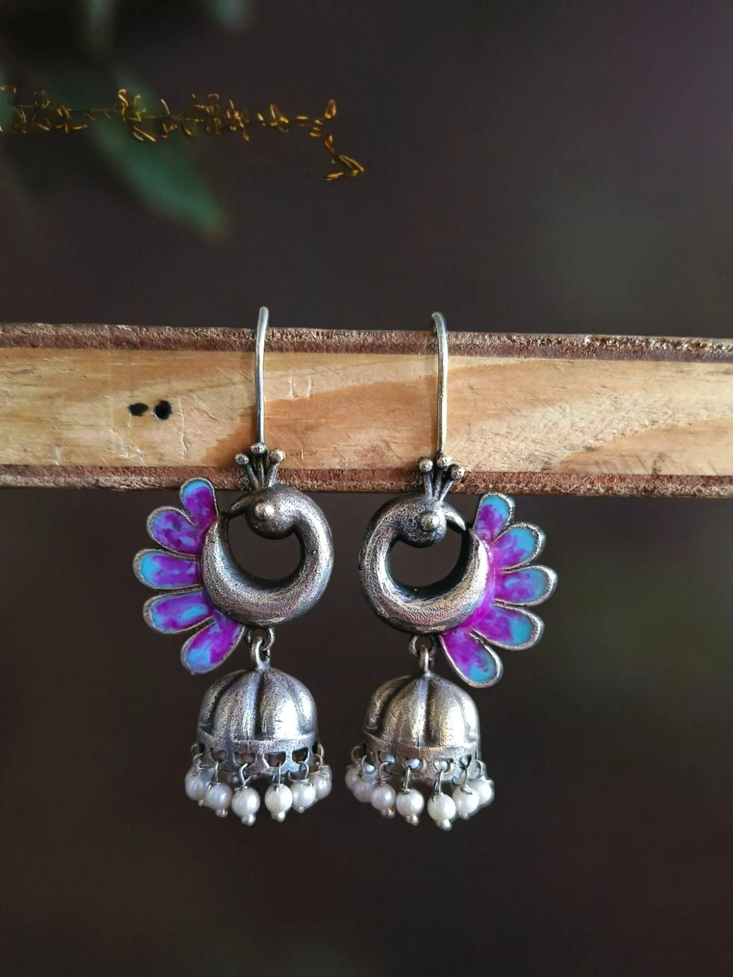 Peacock Oxidised Jhumka Earrings | Sarichka