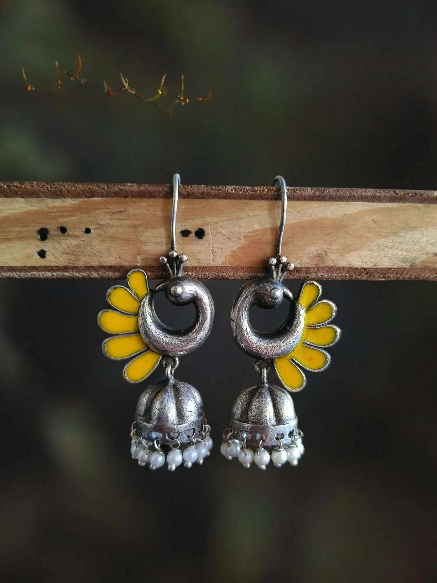 Peacock Oxidised Jhumka Earrings | Sarichka
