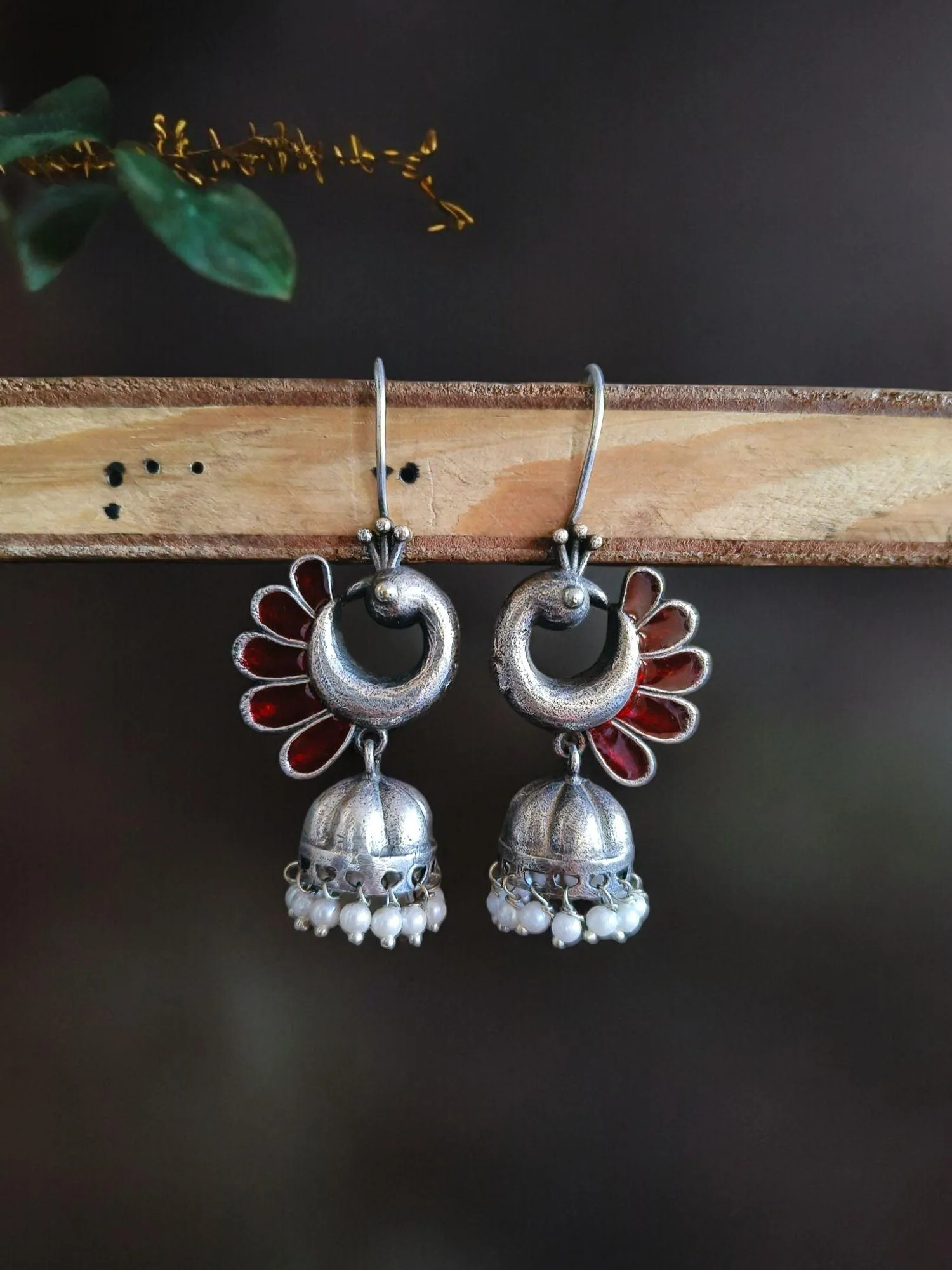 Peacock Oxidised Jhumka Earrings | Sarichka