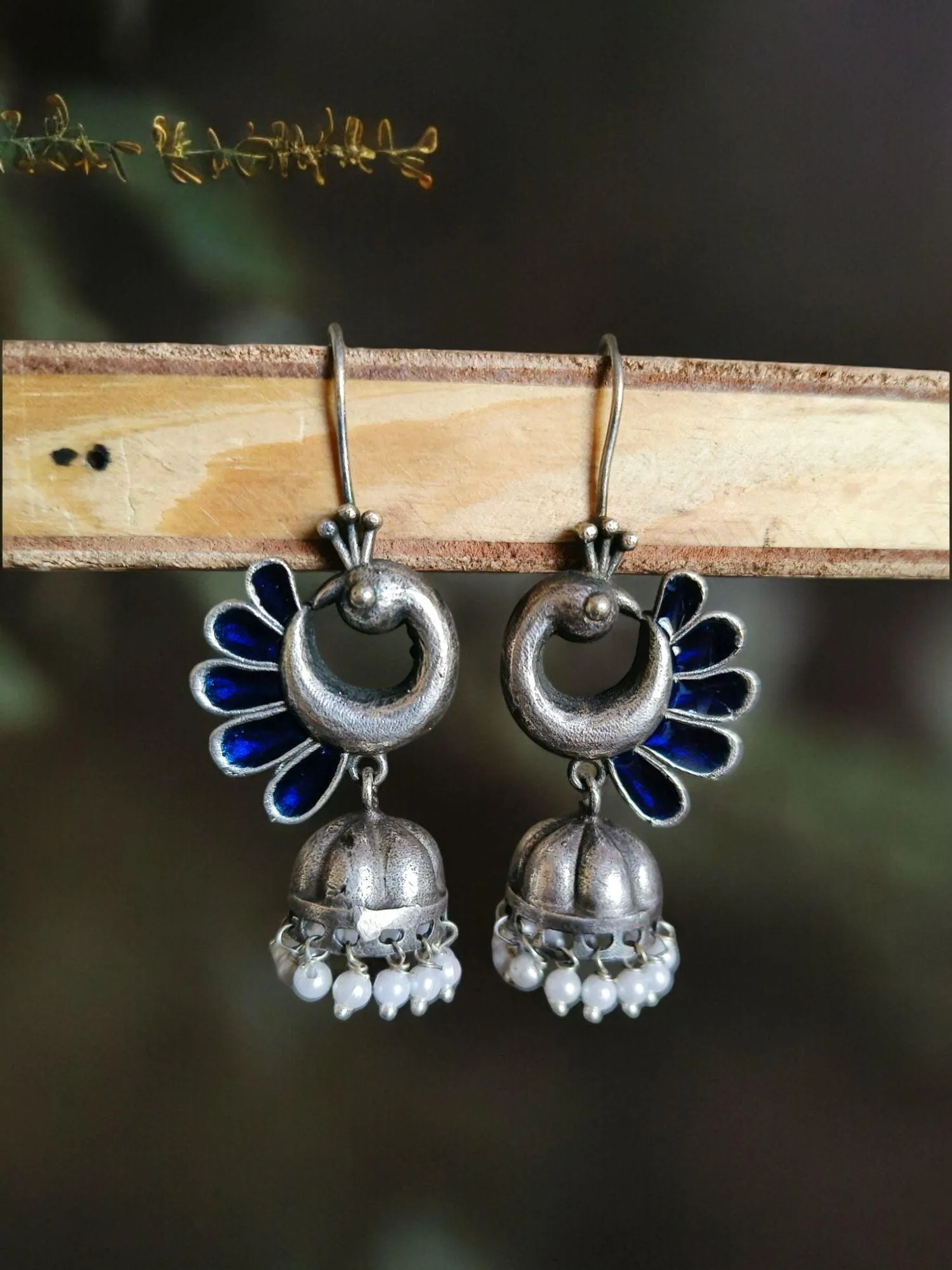 Peacock Oxidised Jhumka Earrings | Sarichka