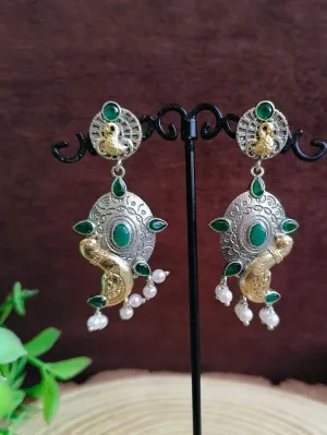 Peacock Oxidised Pearl Jhumki | Sarichka