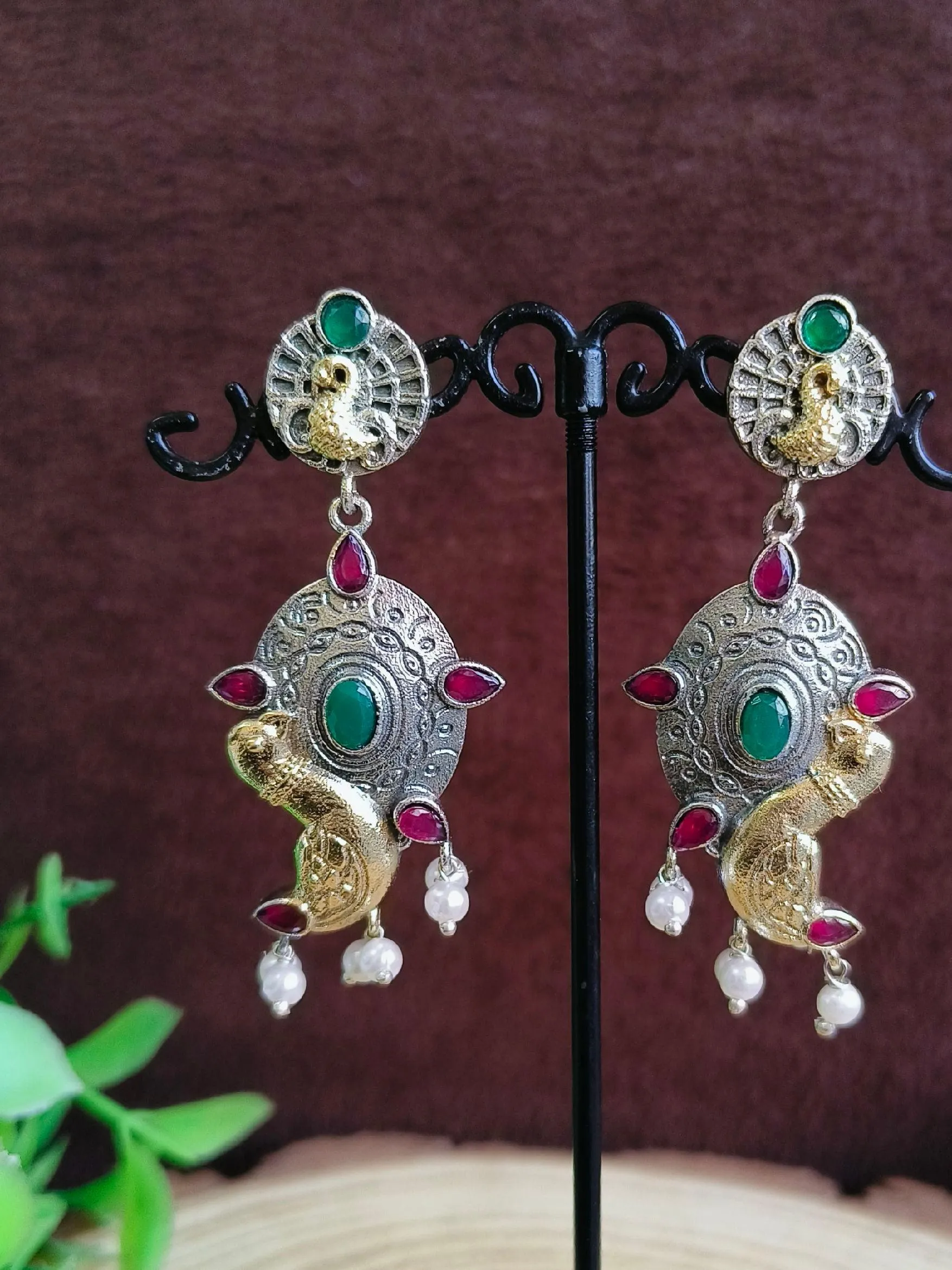 Peacock Oxidised Pearl Jhumki | Sarichka