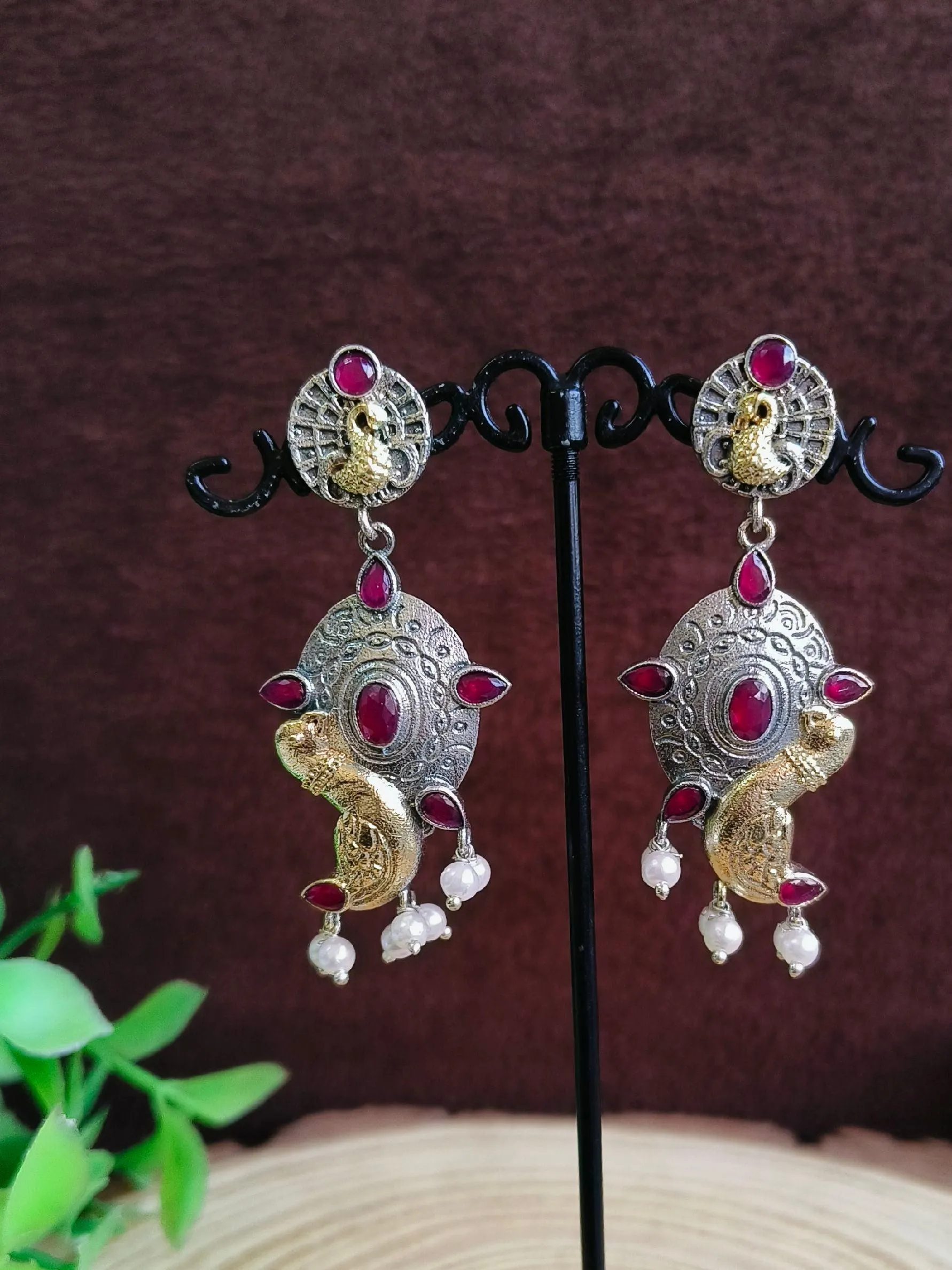 Peacock Oxidised Pearl Jhumki | Sarichka