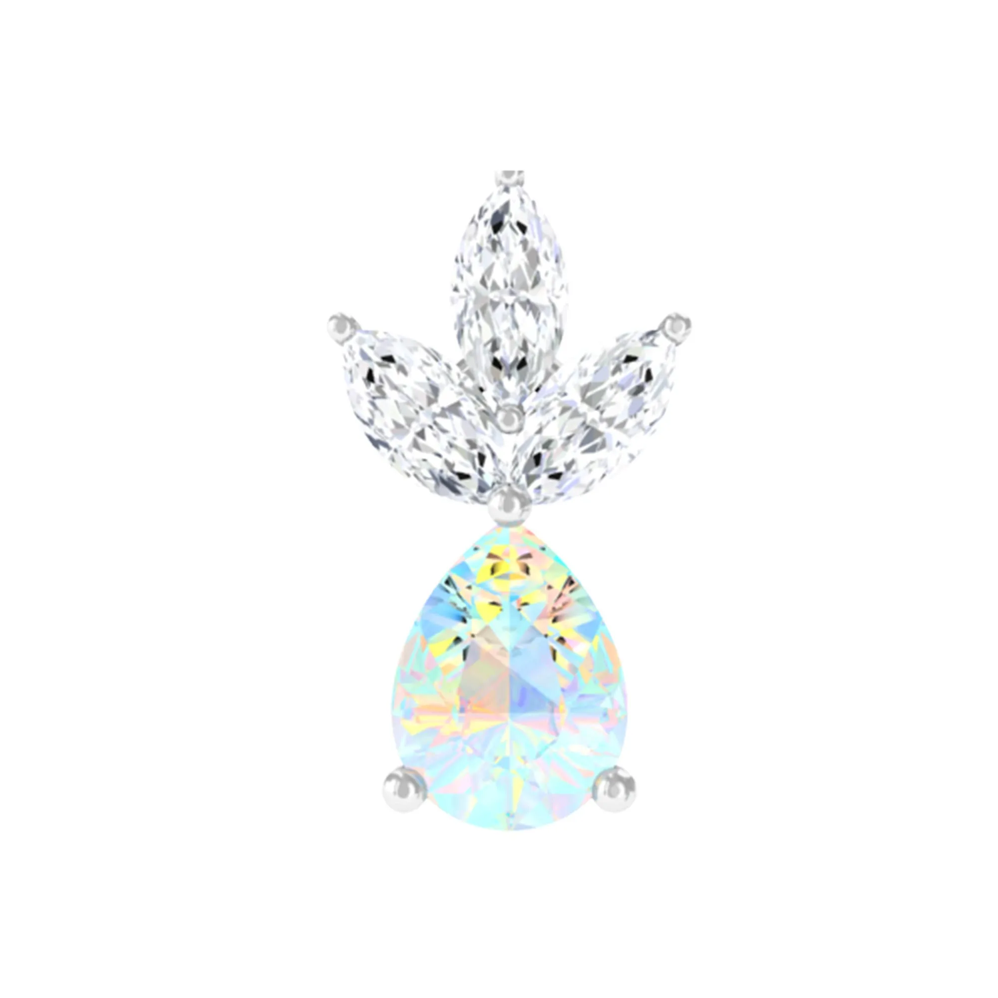 Pear Cut Ethiopian Opal and Moissanite Helix Earring in Gold
