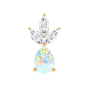 Pear Cut Ethiopian Opal and Moissanite Helix Earring in Gold