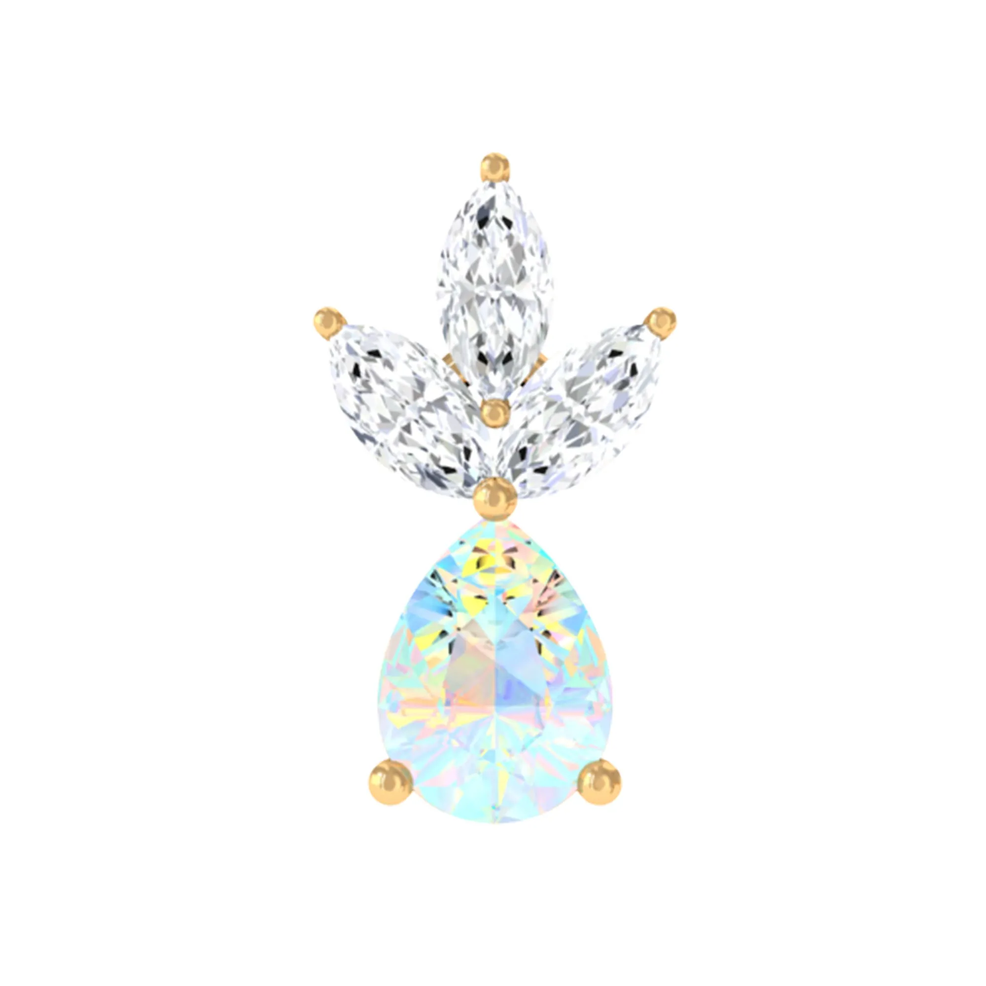 Pear Cut Ethiopian Opal and Moissanite Helix Earring in Gold