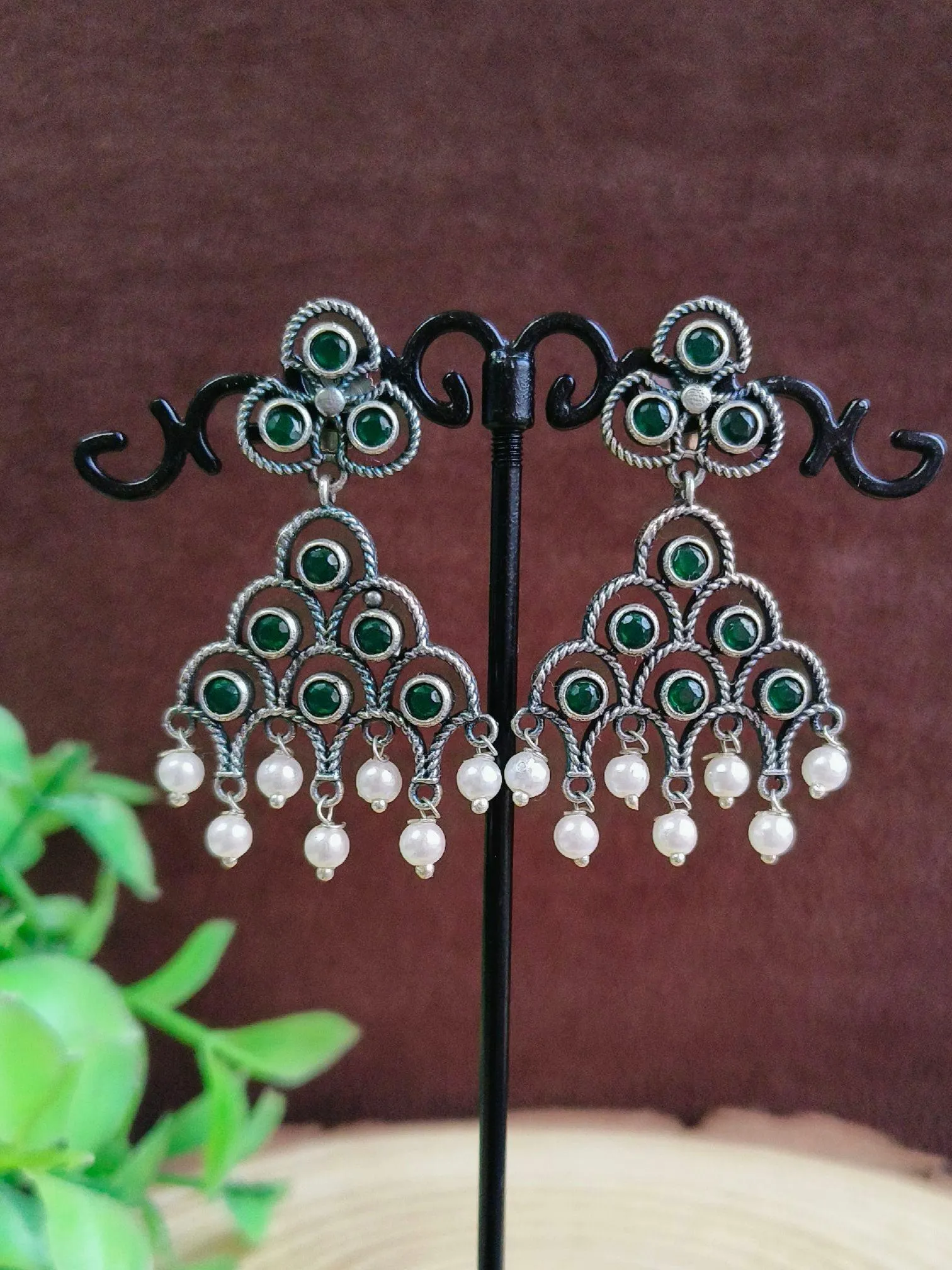 Pearl Oxidized Dangler Earrings | Sarichka