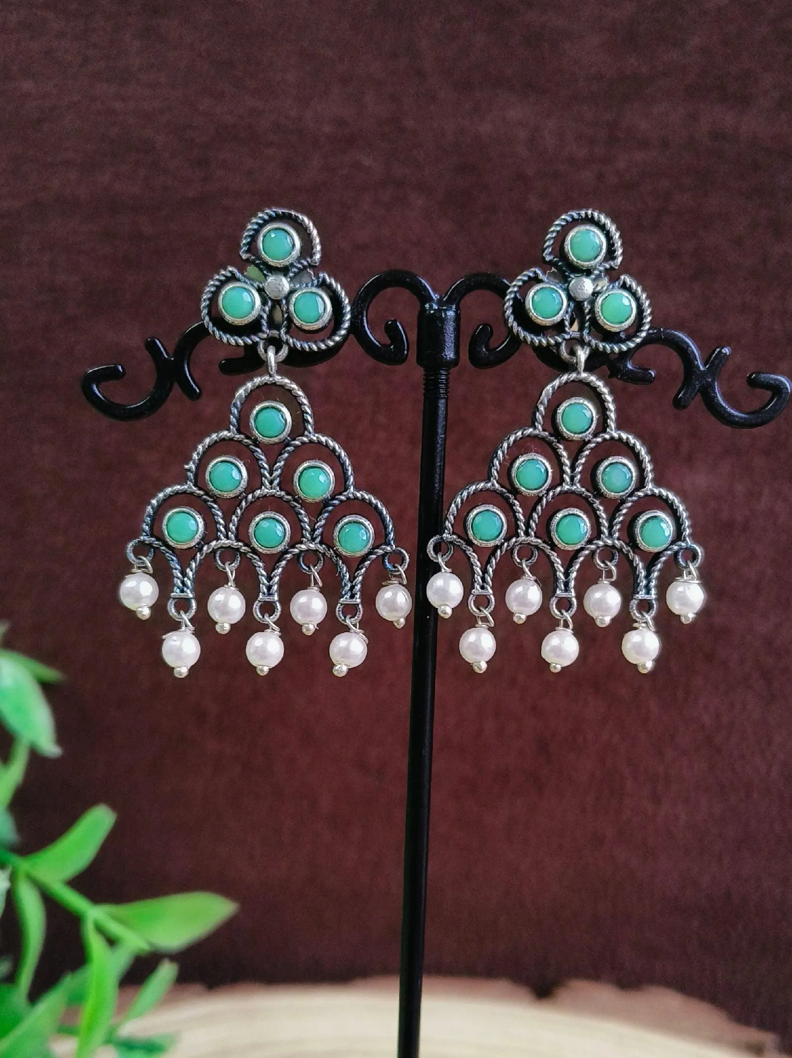 Pearl Oxidized Dangler Earrings | Sarichka