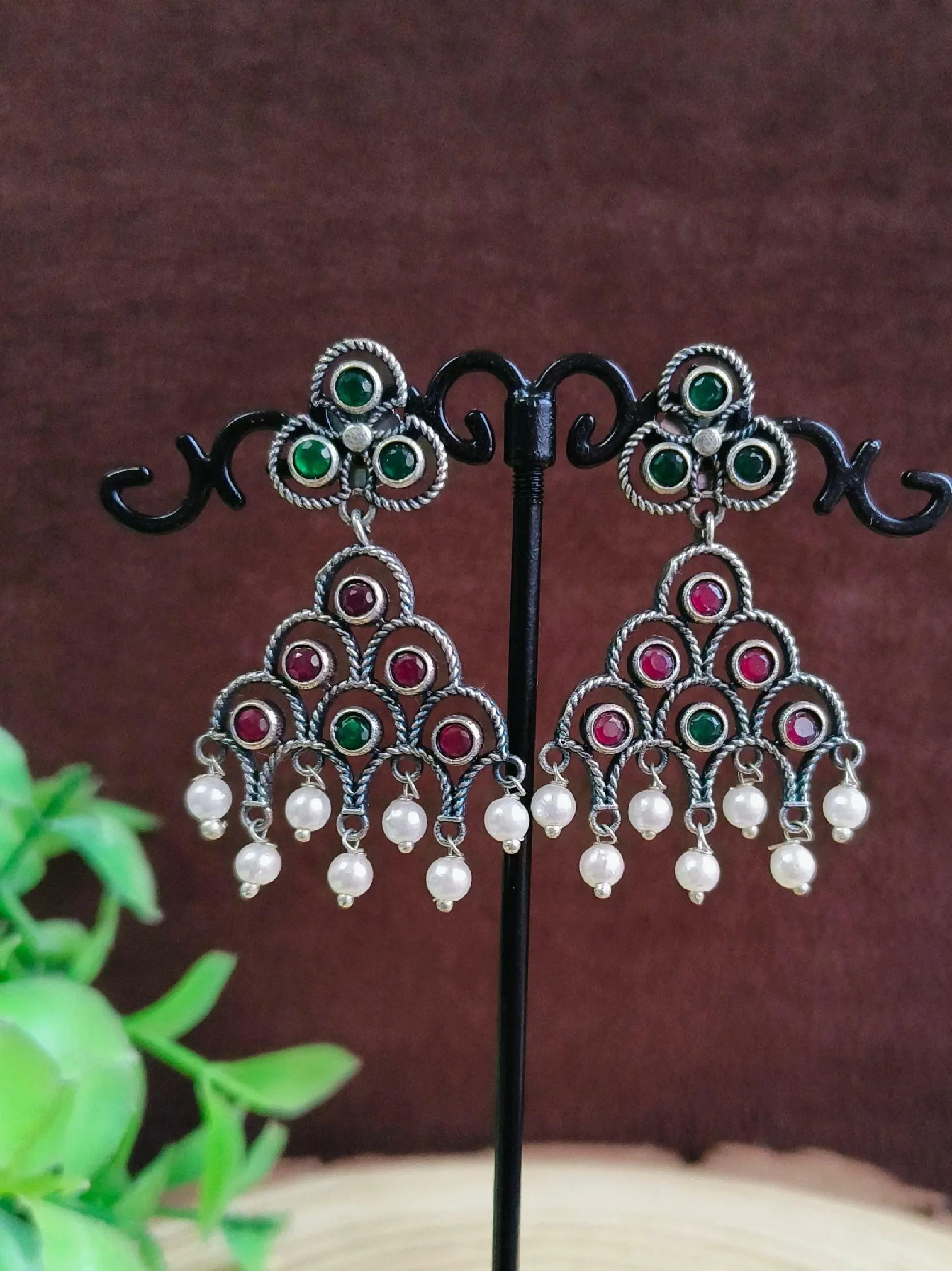 Pearl Oxidized Dangler Earrings | Sarichka