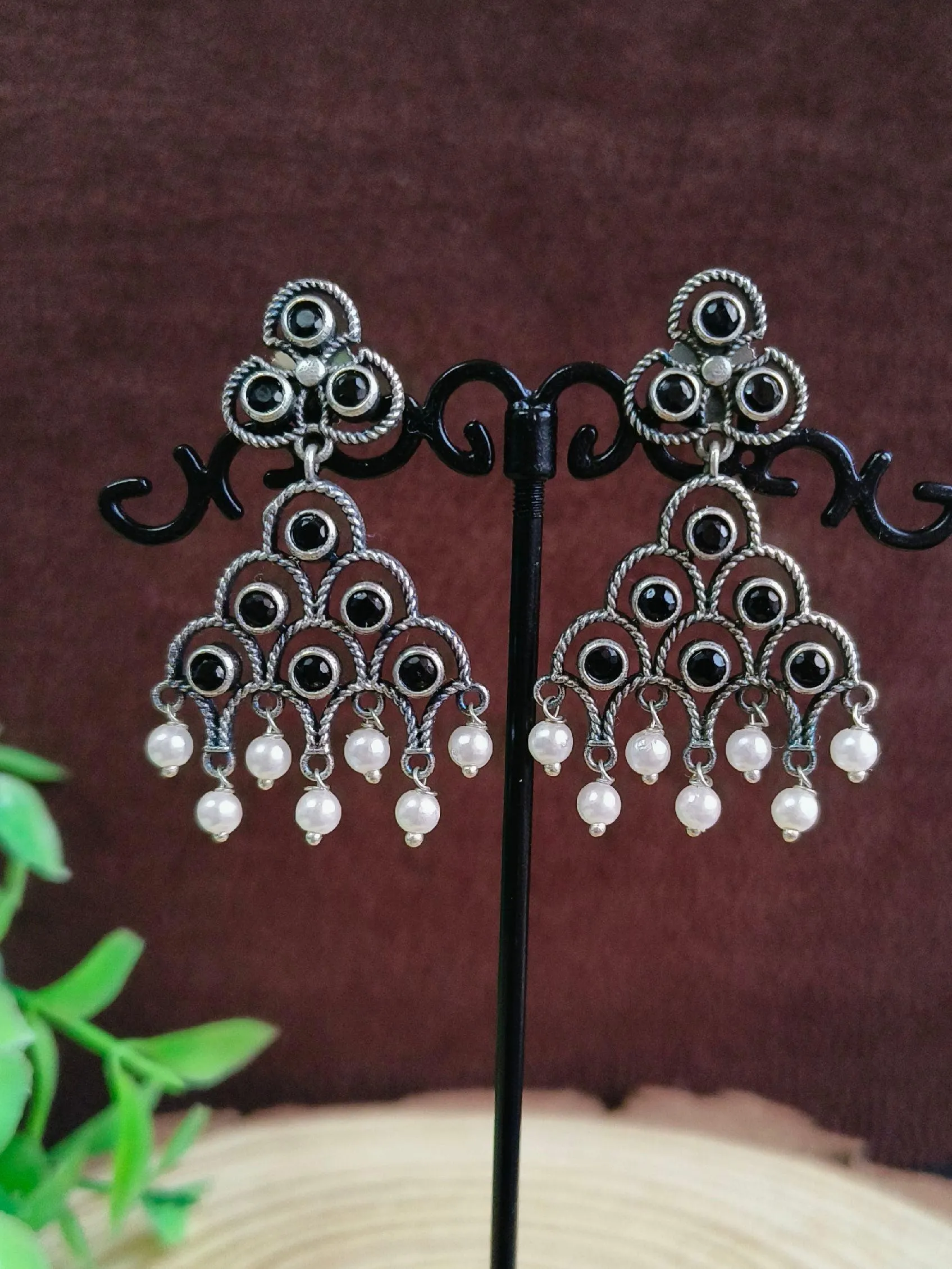 Pearl Oxidized Dangler Earrings | Sarichka